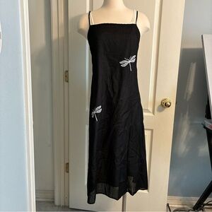 Vanessa Bruno Paris Summer 2p Dress Set White Cottn Slip Black Sheer Apron 36 XS